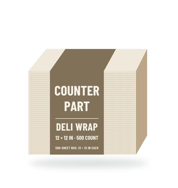 Original fictional COUNTERPART Deli Wrap Sheets packaging illustration for the COUNTERPART wholesale demo