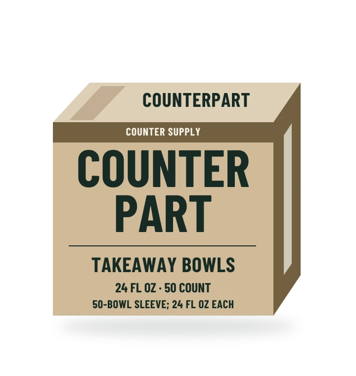 Original fictional COUNTERPART Takeaway Bowls packaging illustration for the COUNTERPART wholesale demo