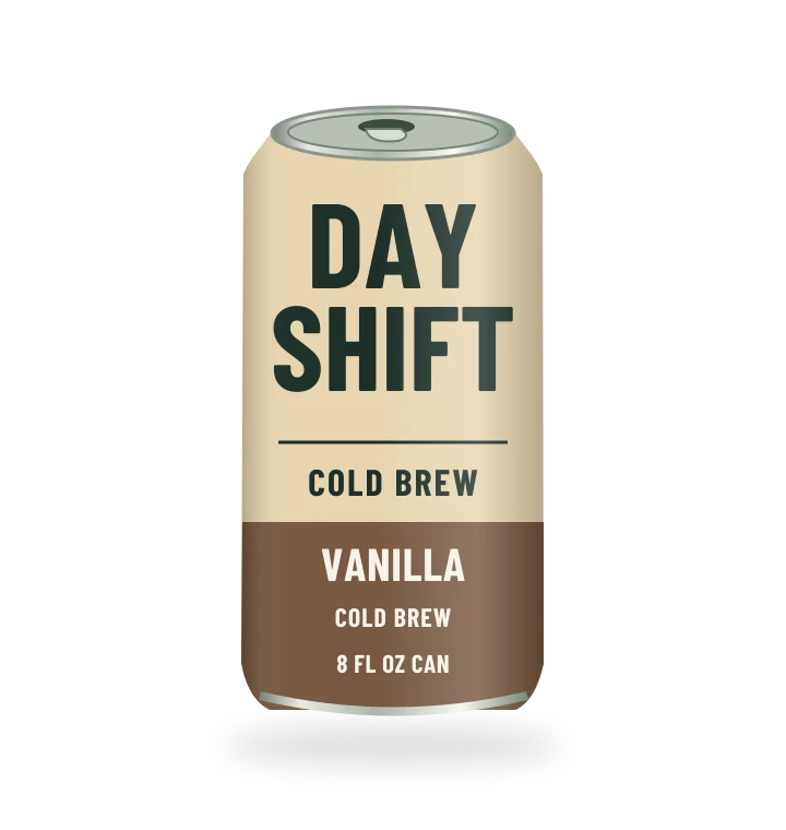 Original fictional DAYSHIFT Vanilla Cold Brew packaging illustration for the COUNTERPART wholesale demo