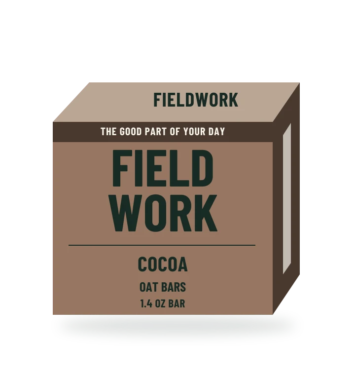 Original fictional FIELDWORK Cocoa Oat Bars packaging illustration for the COUNTERPART wholesale demo