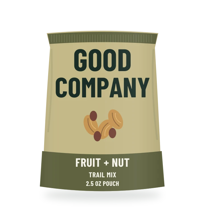 Original fictional GOOD COMPANY Fruit & Nut Trail Mix packaging illustration for the COUNTERPART wholesale demo