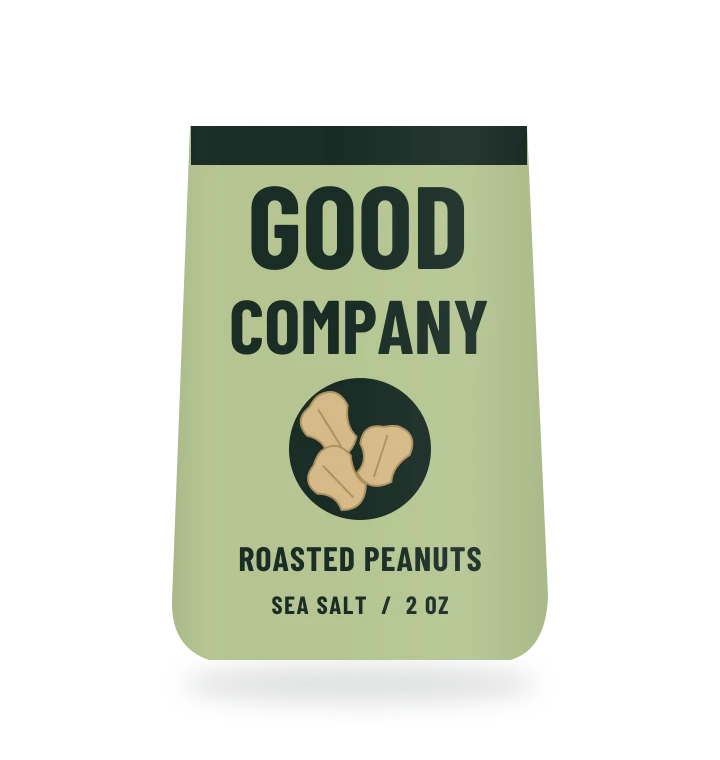 Original fictional GOOD COMPANY Roasted Peanuts packaging illustration for the COUNTERPART wholesale demo