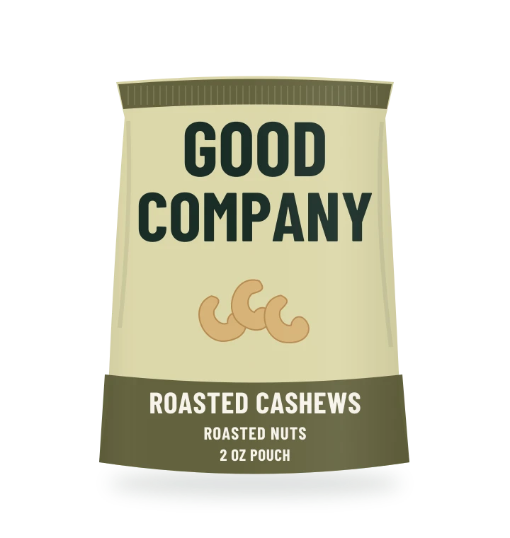 Original fictional GOOD COMPANY Roasted Cashews packaging illustration for the COUNTERPART wholesale demo
