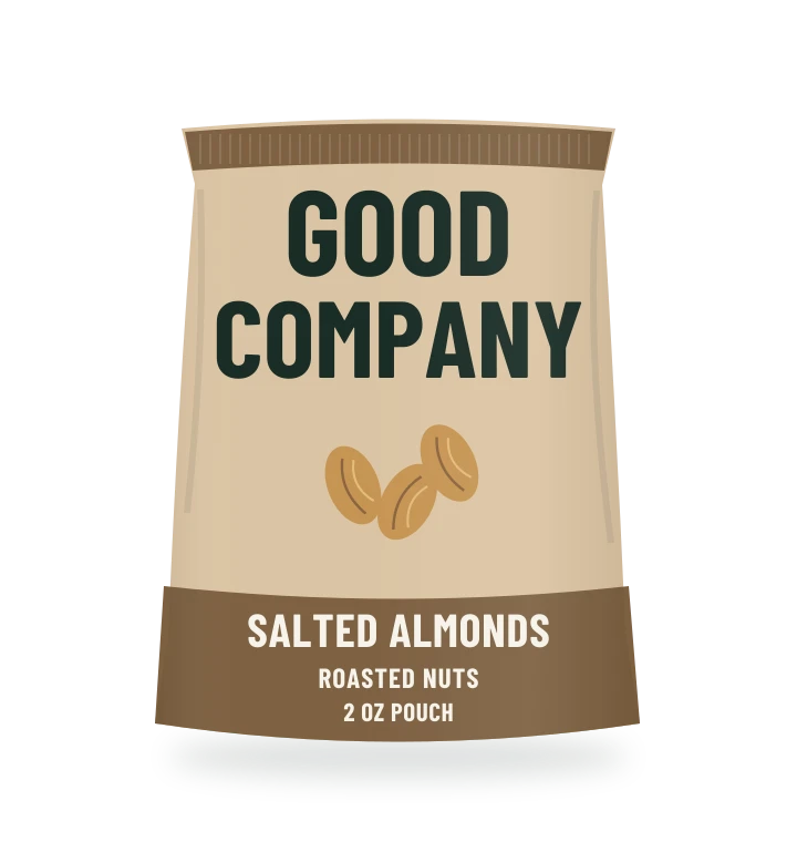 Original fictional GOOD COMPANY Salted Almonds packaging illustration for the COUNTERPART wholesale demo