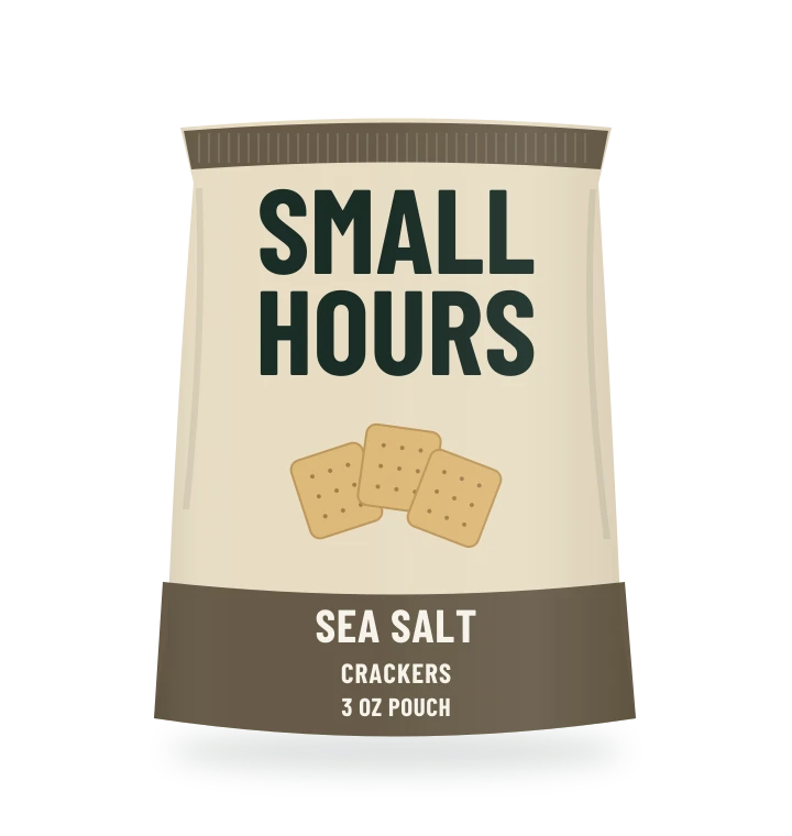 Original fictional SMALL HOURS Sea Salt Crackers packaging illustration for the COUNTERPART wholesale demo