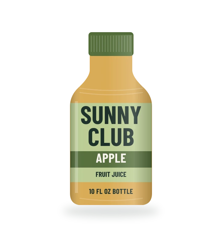 Original fictional SUNNY CLUB Apple Juice packaging illustration for the COUNTERPART wholesale demo