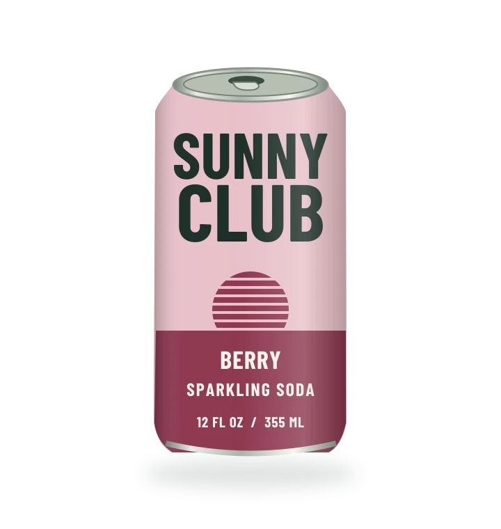 Original fictional SUNNY CLUB Berry Sparkling Soda packaging illustration for the COUNTERPART wholesale demo