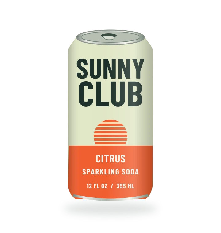 Original fictional SUNNY CLUB Citrus Sparkling Soda packaging illustration for the COUNTERPART wholesale demo