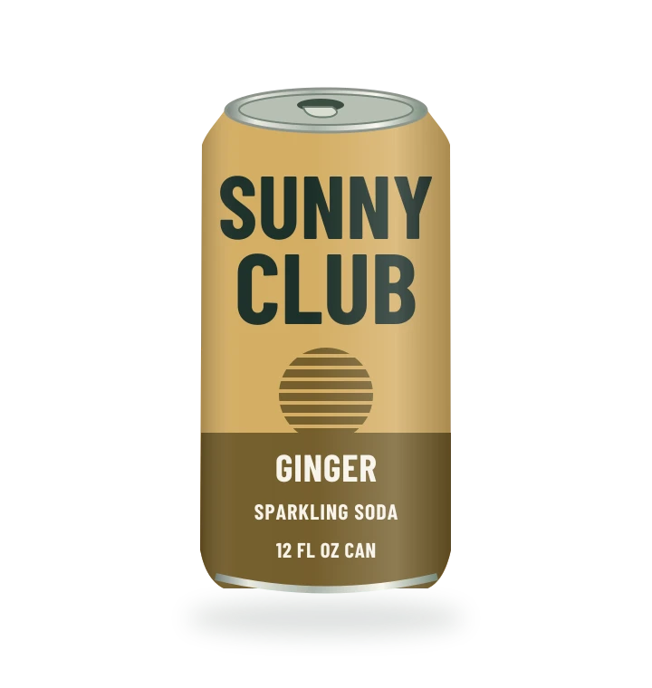 Original fictional SUNNY CLUB Ginger Sparkling Soda packaging illustration for the COUNTERPART wholesale demo
