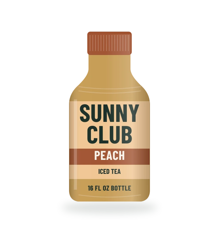 Original fictional SUNNY CLUB Peach Iced Tea packaging illustration for the COUNTERPART wholesale demo