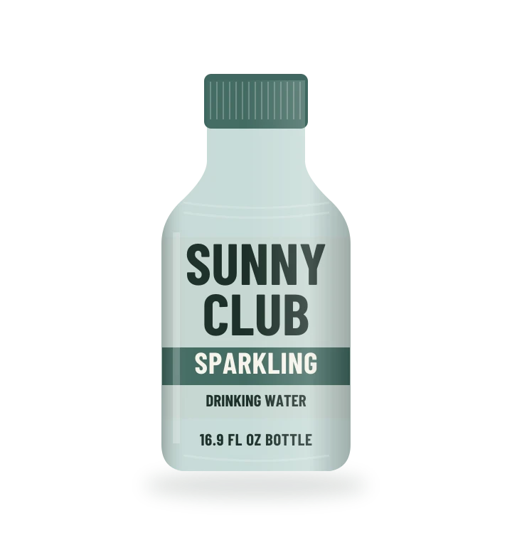 Original fictional SUNNY CLUB Sparkling Water packaging illustration for the COUNTERPART wholesale demo