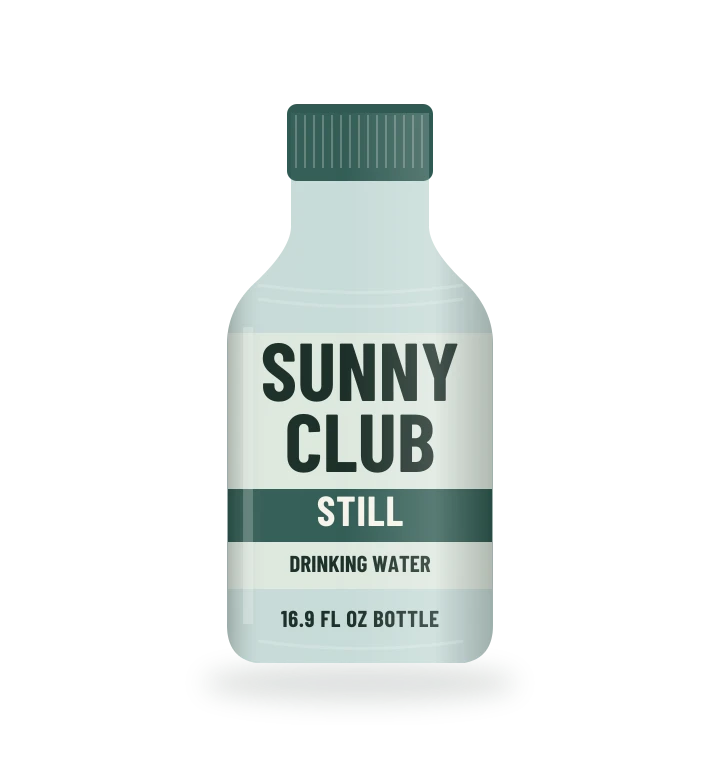 Original fictional SUNNY CLUB Still Water packaging illustration for the COUNTERPART wholesale demo