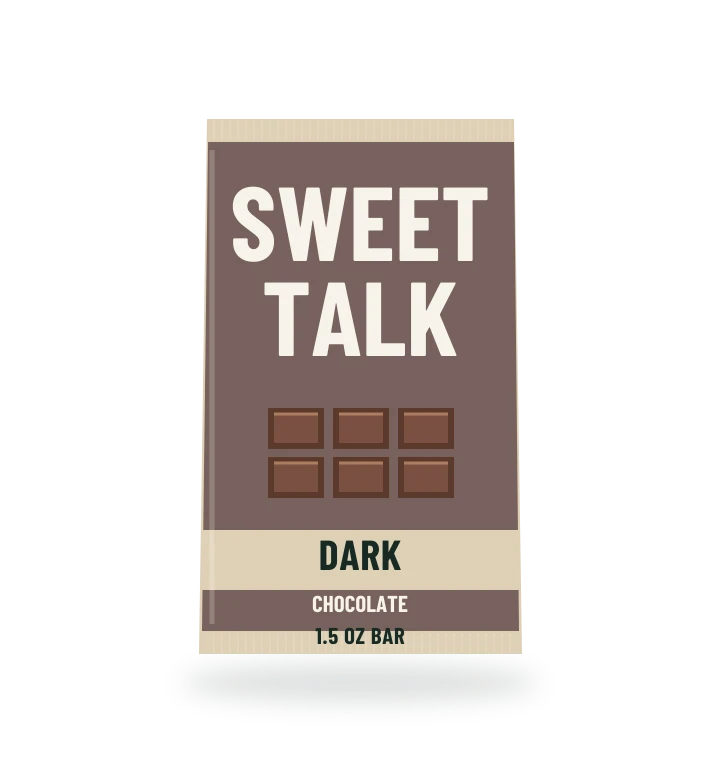 Original fictional SWEET TALK Dark Chocolate packaging illustration for the COUNTERPART wholesale demo