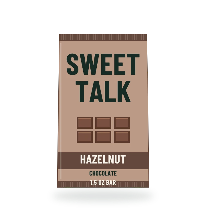 Original fictional SWEET TALK Hazelnut Chocolate packaging illustration for the COUNTERPART wholesale demo