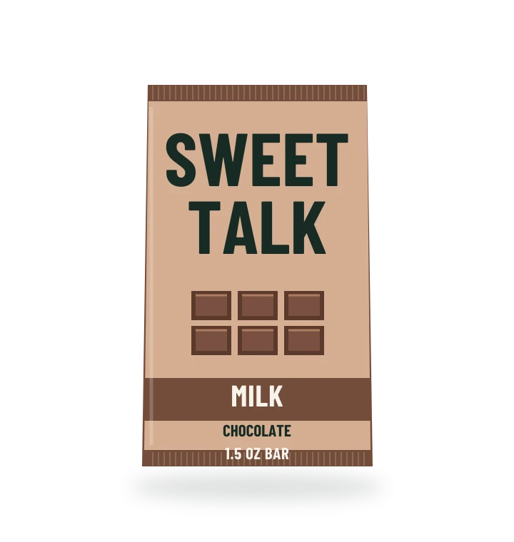 Original fictional SWEET TALK Milk Chocolate packaging illustration for the COUNTERPART wholesale demo