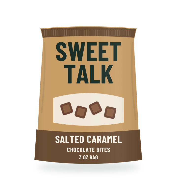 Original fictional SWEET TALK Salted Caramel Bites packaging illustration for the COUNTERPART wholesale demo