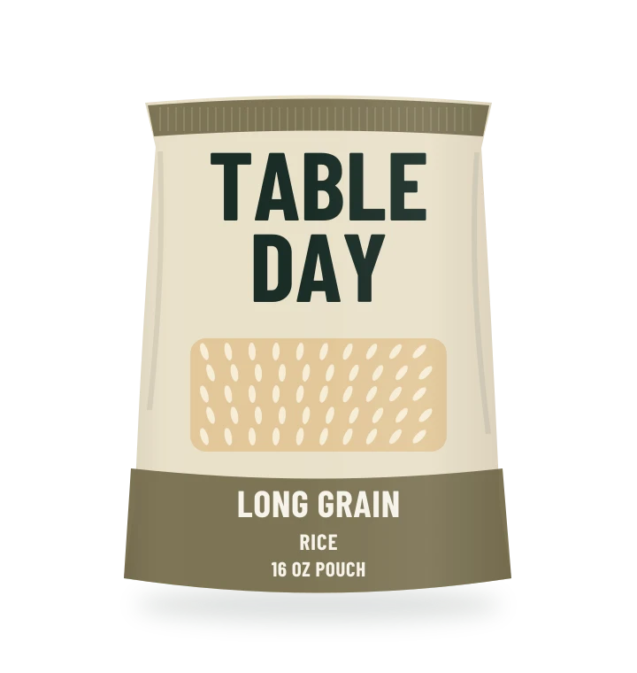 Original fictional TABLE DAY Long Grain Rice packaging illustration for the COUNTERPART wholesale demo