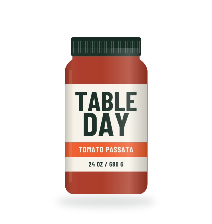 Original fictional TABLE DAY Tomato Passata packaging illustration for the COUNTERPART wholesale demo