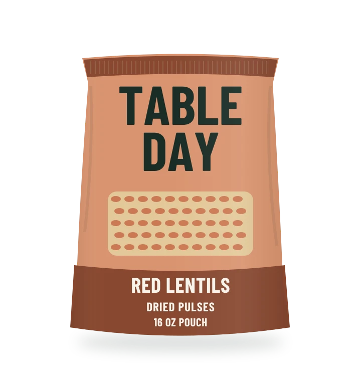 Original fictional TABLE DAY Red Lentils packaging illustration for the COUNTERPART wholesale demo