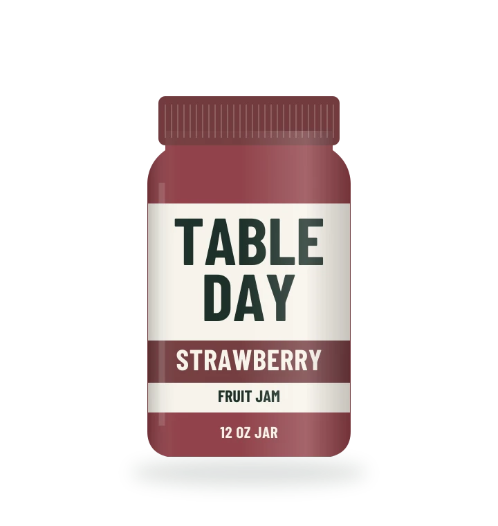 Original fictional TABLE DAY Strawberry Jam packaging illustration for the COUNTERPART wholesale demo