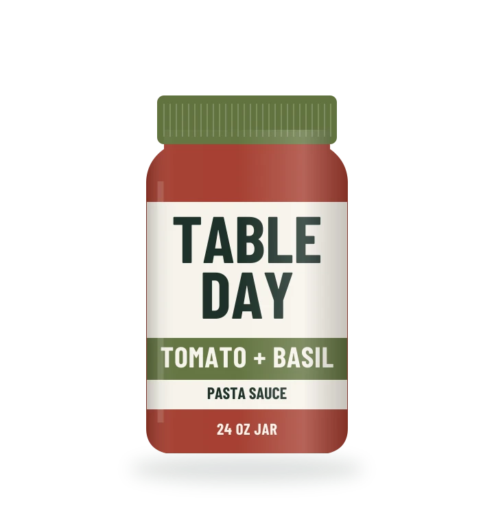 Original fictional TABLE DAY Tomato & Basil Sauce packaging illustration for the COUNTERPART wholesale demo