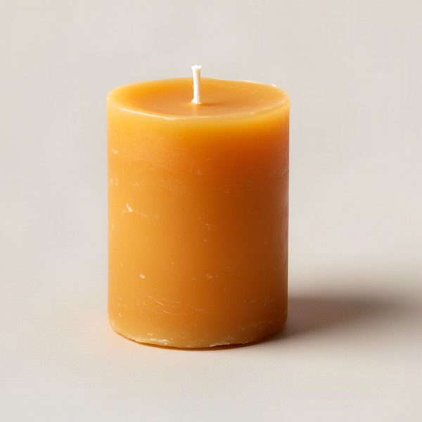 Birch Pillar Candle — unscented beeswax pillar candle in warm honey colour on a light grey backdrop