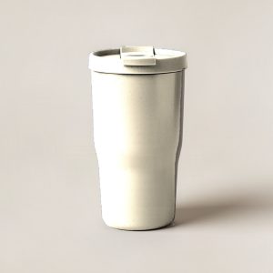 Cedar Camp Tumbler in Cream — straight-sided insulated camp tumbler with a slip-on lid on a light grey backdrop