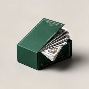Driftwood Card Set — boxed set of illustrated cards in a slim deep green box on a light grey backdrop