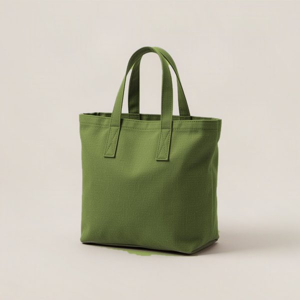 Driftwood Tote in Moss — canvas tote bag with two flat handles on a light grey backdrop