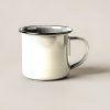 Ember Enamel Mug in Cream — enamel camp mug with a rolled rim and a C-shaped handle on a light grey backdrop