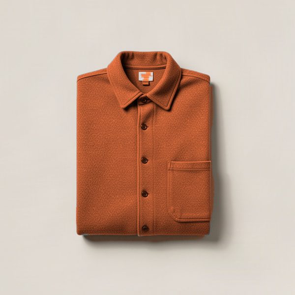 Ember Flannel Shirt in Rust — button-up flannel shirt, folded on a light grey backdrop