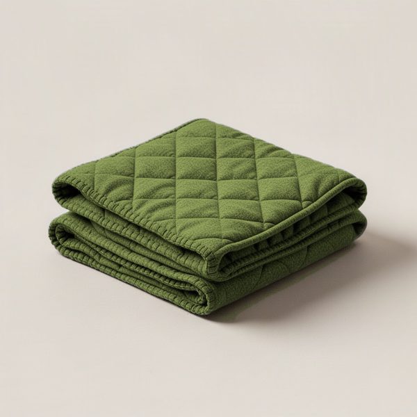 Ember Quilted Throw in Moss — quilted throw with diamond stitching, folded on a light grey backdrop