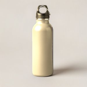 Ember Steel Bottle in Sand — tall insulated steel water bottle with a screw-on cap and carry loop on a light grey backdrop