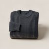 Ember Watch Sweater in Charcoal — chunky ribbed-knit crew-neck sweater, folded on a light grey backdrop