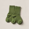 Granite Camp Sock in Moss — pair of thick ribbed camp socks on a light grey backdrop