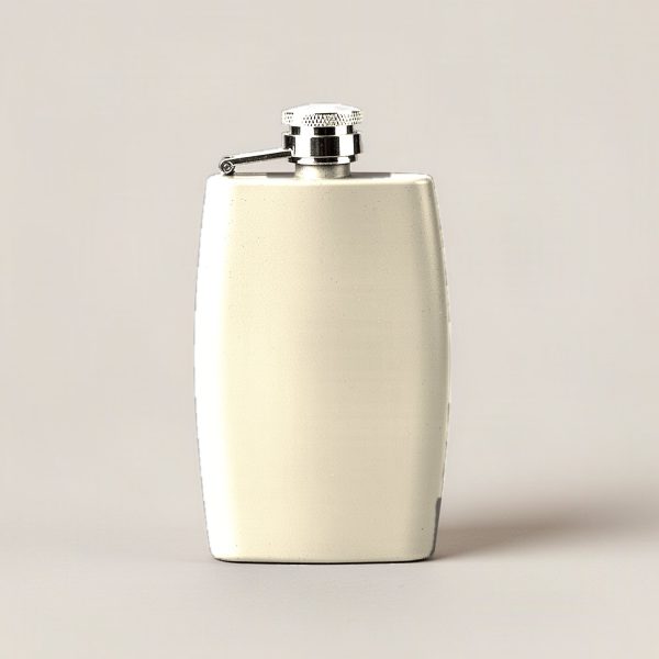 Granite Trail Flask in Cream — slim hip flask with a hinged screw cap on a light grey backdrop