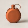 Harbor Canteen in Rust — round flat-sided canteen with a screw cap and a carry strap on a light grey backdrop