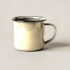 Harbor Enamel Mug in Sand — enamel camp mug with a rolled rim and a C-shaped handle on a light grey backdrop