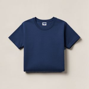 Harbor Field Tee in Navy — crew-neck cotton t-shirt, folded on a light grey backdrop