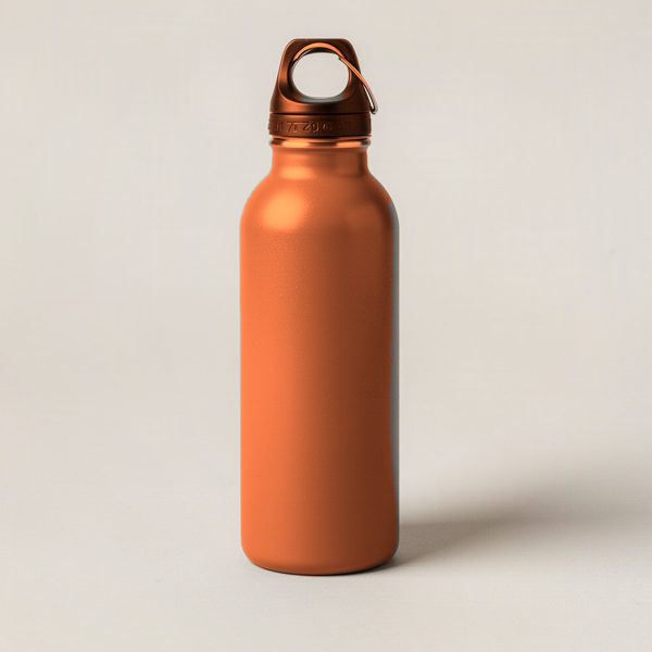 Harbor Steel Bottle in Rust — tall insulated steel water bottle with a screw-on cap and carry loop on a light grey backdrop