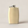 Harbor Trail Flask in Sand — slim hip flask with a hinged screw cap on a light grey backdrop