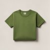 Juniper Field Tee in Moss — crew-neck cotton t-shirt, folded on a light grey backdrop