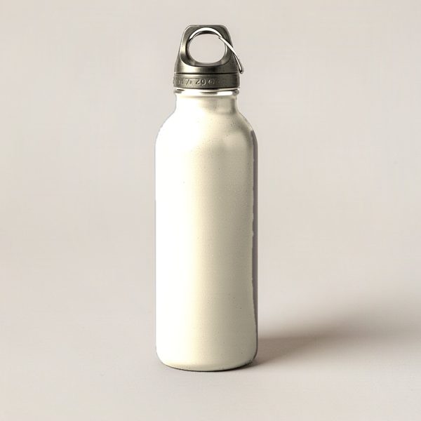 Juniper Steel Bottle in Cream — tall insulated steel water bottle with a screw-on cap and carry loop on a light grey backdrop