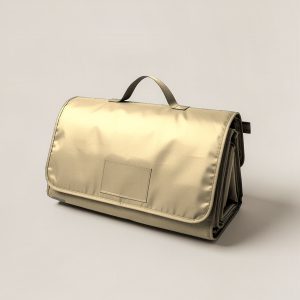 Lakeside Picnic Blanket in Sand — water-resistant picnic blanket, folded with a carry handle on a light grey backdrop