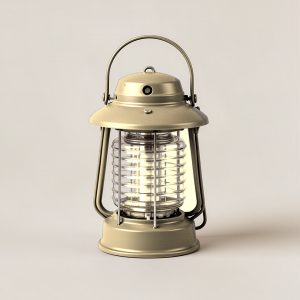Trailhead Lantern in Sand — camp lantern with a domed top, carry handle and ribbed diffuser on a light grey backdrop