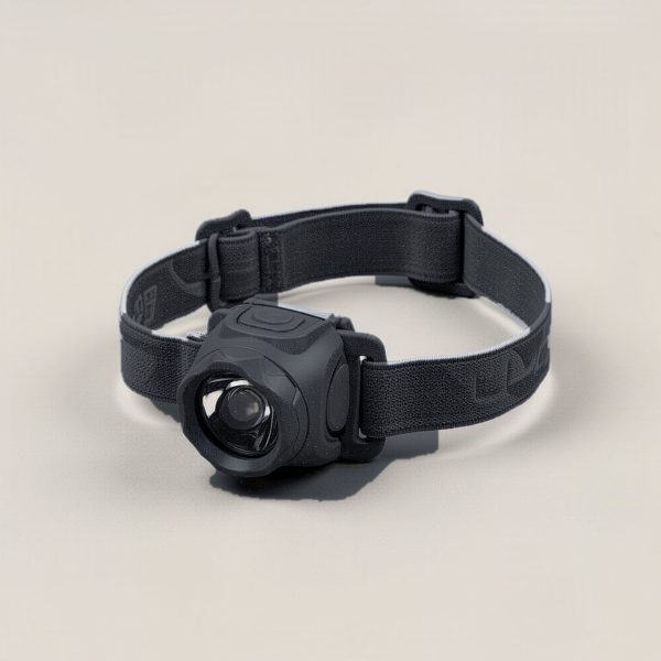 Ridgeline Headlamp in Charcoal — compact headlamp with a lens housing and an elastic headband on a light grey backdrop