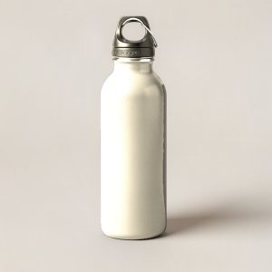 Ridgeline Steel Bottle in Cream — tall insulated steel water bottle with a screw-on cap and carry loop on a light grey backdrop