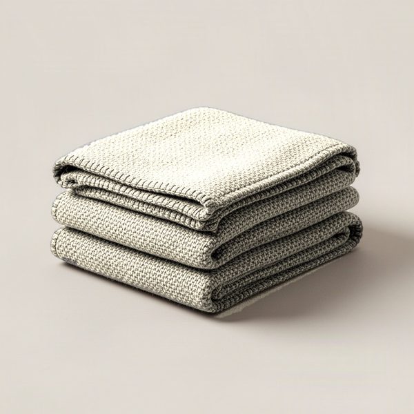 Ridgeline Wool Blanket in Cream — thick woven wool blanket with stitched edges, folded on a light grey backdrop