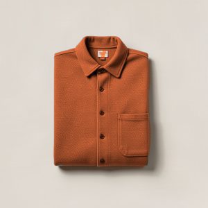 Summit Flannel Shirt in Rust — button-up flannel shirt, folded on a light grey backdrop