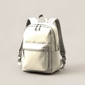 Tamarack Daypack in Cream — zip-top daypack with padded shoulder straps and a front pocket on a light grey backdrop